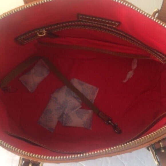 Dooney & Bourke Ostrich Domed Satchel Cognac Shoulder Leather Handbag Purse - Picture 9 of 14